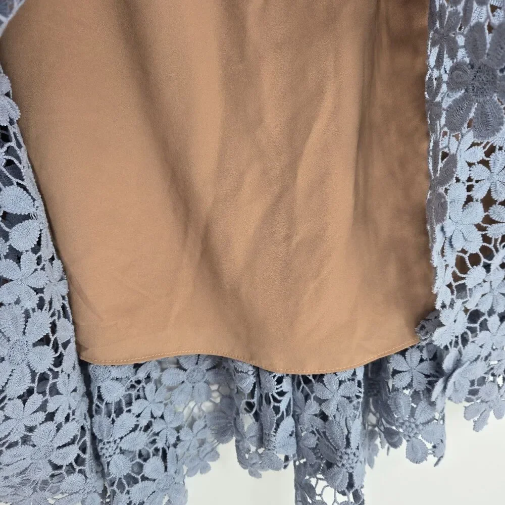 NWT $195 Michael Kors Womens Size 4 Blue Floral Lace Lined Midi Skirt Spring - Picture 9 of 10